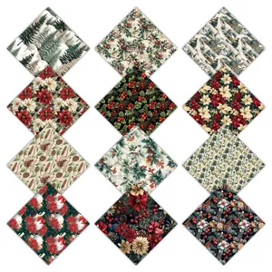 Detailed 12-pattern matrix of Christmas scrapbook paper with berry and pinecone prints