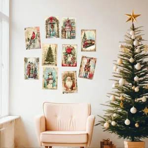 Set of 10 vintage Christmas wall collage art prints featuring classic holiday motifs