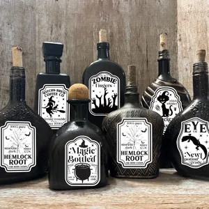 Etiquetas Vintage de Halloween para Botellas de Vino Pegatinas Retro de Boticario para Botellas de Poción de Bruja Veneno Decoración de Fiesta