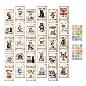 Lot détaillé de 24 cartes de blagues d'animaux avec des autocollants ronds colorés