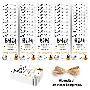 Detail of Halloween gift tags with bat and pumpkin motifs and 10m natural jute rope cord