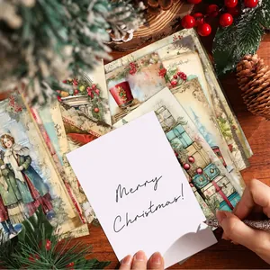 Set of 12 vintage Christmas collage cards with nutcracker and Victorian festive designs
