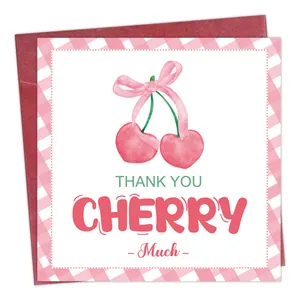 Carte de Vœux Cerise Avec Enveloppe Rouge Motif Cerise Cœur Aquarelle Design Vichy Rose Papier Carte Cadeau Amis Femmes