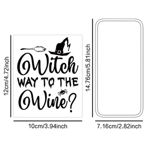 Lot de 4 autocollants imperméables pour bouteilles de vin d'Halloween au motif de sorcière