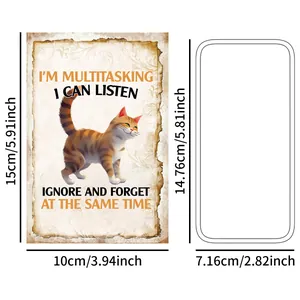 Carte d'humour animaux avec illustration chat orange et bords au style vintage