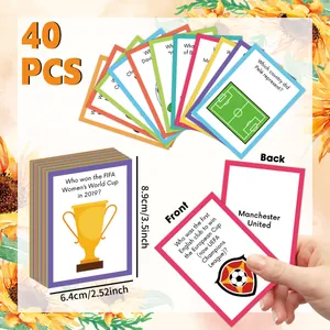 Set of 40 football trivia cards for soccer party games, measuring 8.9x6.4cm for fans