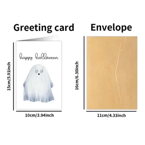 Funny ghost Halloween greeting card set with envelopes and sizing dimensions