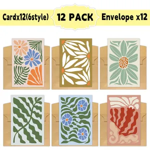 Set of 12 floral thank you cards with 6 styles and matching brown kraft envelopes