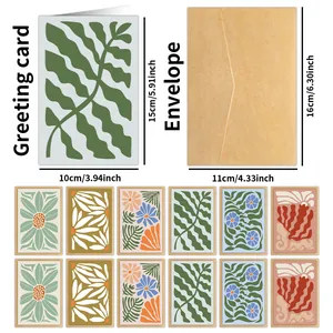 Detailed size chart for 12 floral greeting cards and kraft envelopes set for all occasions