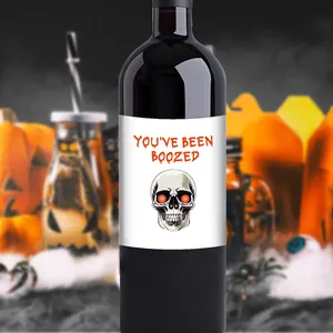 Étiquettes de vin Halloween imperméables avec crâne et texte You've Been Boozed décoratif