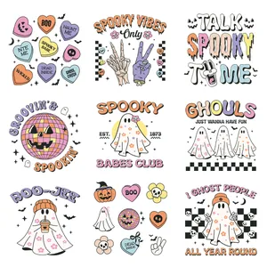 Groovy Halloween UV DTF αυτοκόλλητα με φαντάσματα και ρετρό disco κολοκύθες