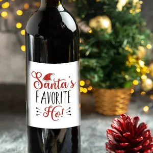 Adesivi per bottiglie di vino di Natale con testo Santa's Favorite Ho e cappello