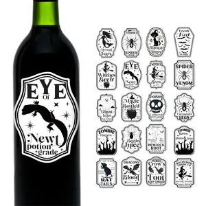 Set de etiquetas vintage de Halloween para botellas de pociones con temas de brujería