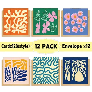 Set di 12 biglietti floreali vintage Matisse con buste in kraft in sei motivi d'arte