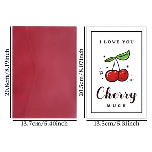 Dimensions détaillées pour la carte de remerciement cerise et son enveloppe rouge