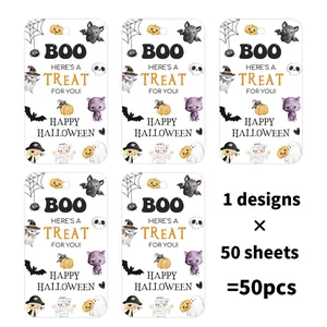 Detailed set of 50 Halloween gift tags with pumpkin and ghost motifs on white background