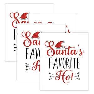 Set di 4 etichette natalizie per bottiglie di vino con glitter rossi e design Santa