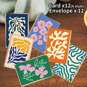 Set di 12 biglietti d'auguri vintage stile Matisse con fiori e buste coordinate
