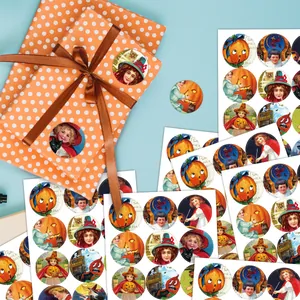 120 autocollants Halloween vintage ronds avec motifs de citrouilles et chats victoriens