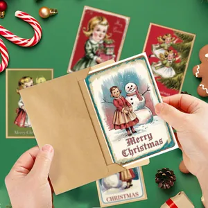 Set of 12 vintage Christmas cards with Santa Claus and snowman motifs including envelopes