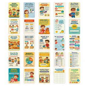 Financial literacy flashcards set for kids teaching money management and saving skills