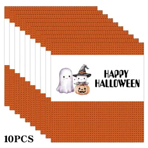 Dettaglio di 10 etichette Happy Halloween per mini barrette con fantasmi e zucche
