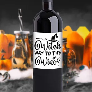 Étiquettes de bouteilles de vin Halloween avec motifs de sorcière pour décoration de fête