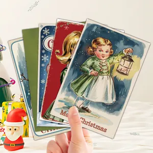 Set of 12 vintage Christmas cards with Santa and Snowman motifs including envelopes