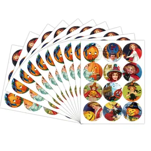 120 Autocollants Halloween vintage ronds avec motifs de citrouille et sorcière