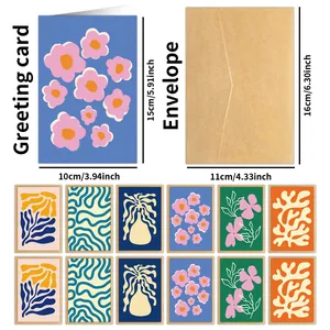 Set di 12 biglietti d'auguri floreali stile Matisse con buste in kraft per ogni occasione