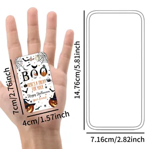 50 Halloween paper gift tags with pumpkin bat designs and twine for candy bag packaging