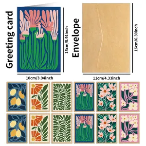 Detailed view of floral greeting cards set with dimensions 10x15cm and envelopes