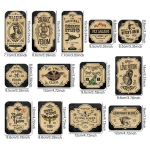Guide des tailles pour 13 étiquettes de bouteilles de vin style apothicaire gothique