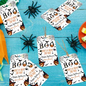 Halloween Paper Gift Tags With Hemp Rope 50pcs Set Pumpkin Bat Ghost Pattern DIY Gift Wrapping Hang Tags Party Supplies