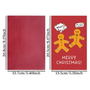 Detailed size specifications for the funny gingerbread man Christmas card and red envelope