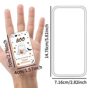 Detailed size view of Halloween paper gift tags featuring spooky ghosts and pumpkins