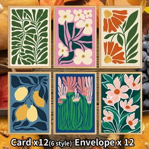 Detail of 12 floral thank you cards with envelopes featuring 6 Nordic abstract designs