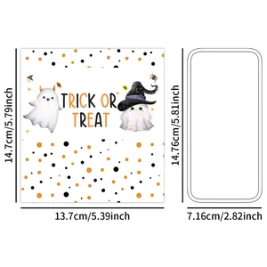 Dettaglio adesivi fantasmi Trick or Treat con misure precise per decorazioni di Halloween