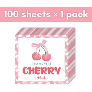 Cherry Thank You Stickers Pink Gingham Heart Pattern Labels For Birthday Party Gift Wrapping Envelope Seals Decoration