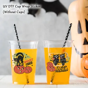 Halloween UV DTF Tassenaufkleber mit Kürbis- und Katzenmotiven für Glasübertragungen