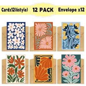 Detail view of 12-pack floral thank you cards with vintage designs and kraft envelopes