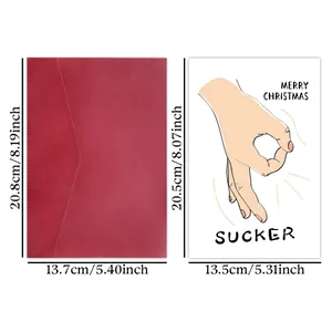 Detailed size view of a funny Christmas card and red envelope with festive dimensions