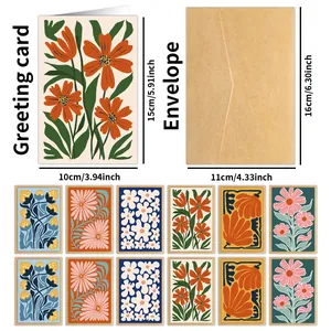 Detailed view of 12 floral thank you cards with envelopes showing exact dimensions and layout