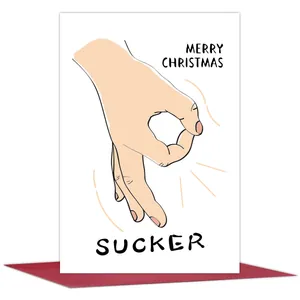 Funny Merry Christmas Sucker card detail showing the hand gesture and red envelope