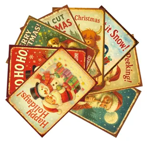Set of 12 vintage Christmas postcards with retro holiday designs and aged textures