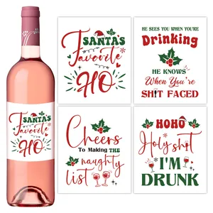 Autocollants de Bouteille de Vin de Noël Humour Festif Autocollants de Décoration de Bouteille pour Fête de Noël Cadeau