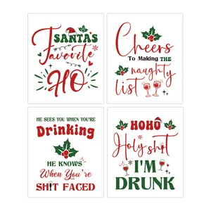 Lot de quatre étiquettes humoristiques pour bouteilles de vin avec motifs festifs de Noël