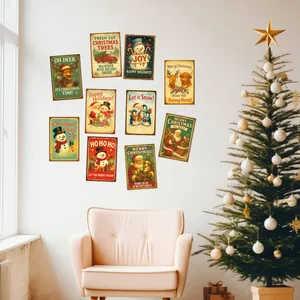 Set of 9 vintage Christmas postcards featuring Santa and reindeer for festive wall decor
