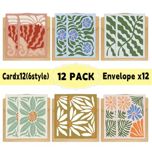 Abstract Floral Artistic Greeting Cards With Envelopes Hand Drawn Style Birthday Thank You Note Greeting Cards Invitations