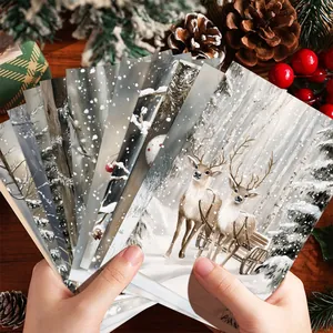 Set of 20 winter forest and reindeer Christmas postcards for holiday wall decor